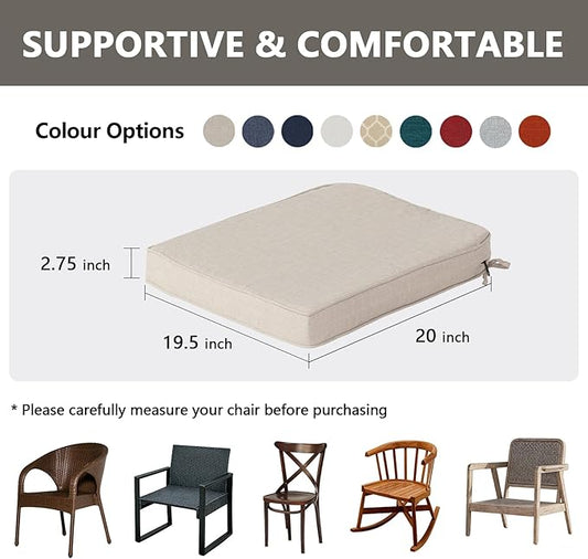 Goodgoods 19.5 x 20 Outdoor Chair Cushions Set of 4, Fade-Resistant & Water-Resistant Patio Seat Cushion Pads with Ties, 30D High-Resilience Foam for Dining Room Kitchen Chairs, Putty
