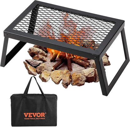 VEVOR Folding Campfire Grill, 18" Portable Camping Grates Over Fire Pit, Heavy Duty Steel Mesh Grate, Camp Fire Cooking Equipment with Legs Carrying Bag, Grilling Rack for Outdoor Open Flame Cooking