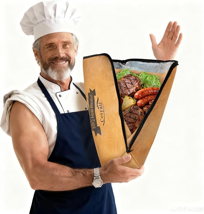 BBQ Blanket for Resting Meat,Smoker Meat Resting Blanket,Reusable Smoker Grilling Meat Insulated Resting Bag with Wide Mouth for Large Brisket/Beef/Pork Shoulders/Turkeys (BBQ Blanket 15in)