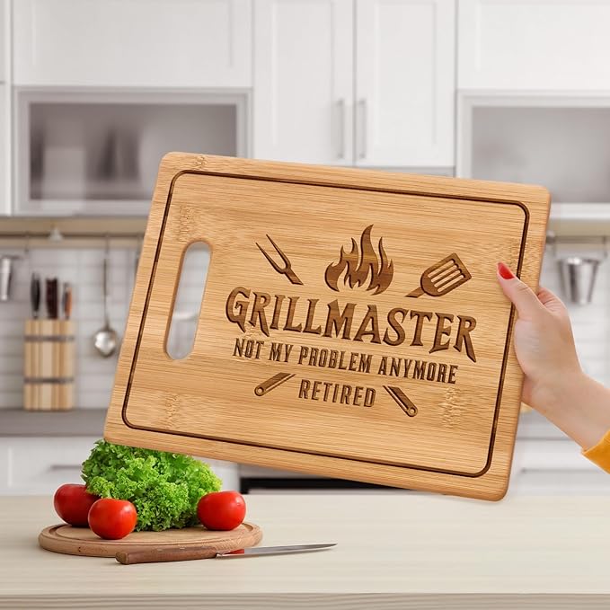 Retirement Gifts for Men, 11x8.5inch Engraved Bamboo Cutting Board, It's Not My Problem Anymore Board, Goodbye Farewell Gifts for Men Dad Grandpa Friends Coworkers
