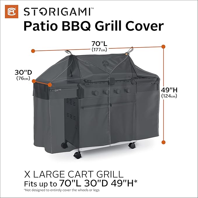 Classic Accessories Storigami Easy Fold Water-Resistant 70 Inch BBQ Grill Cover, Charcoal Black