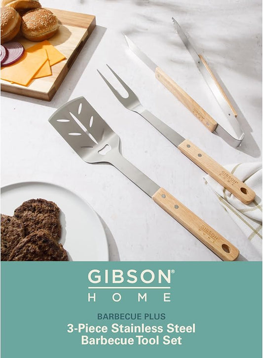 Gibson Home Barbeque Plus 3 Piece BBQ Tools W/Rubberwood Handles