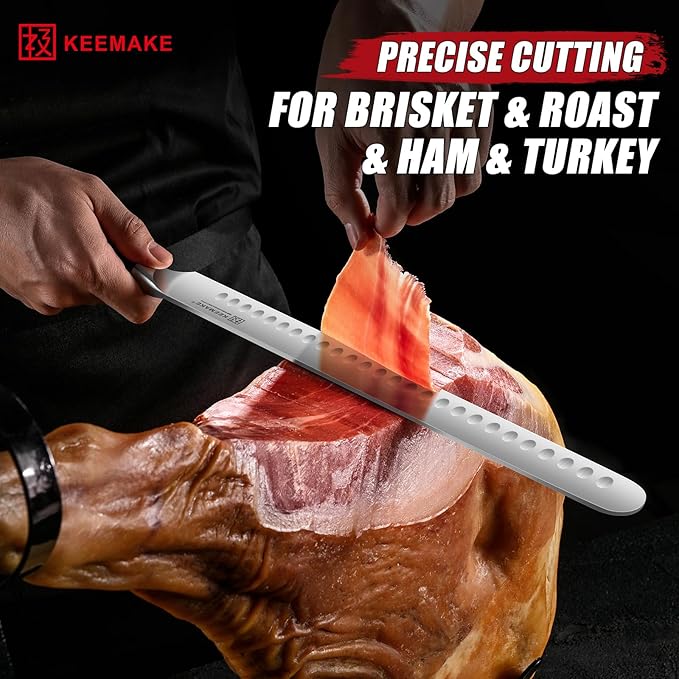 KEEMAKE Carving Knife Set with Sharpener, German High Carbon Steel, Ergonomic Full Tang Handle, Slicing & Boning Kitchen Knives for Meat Turkey BBQ and Brisket
