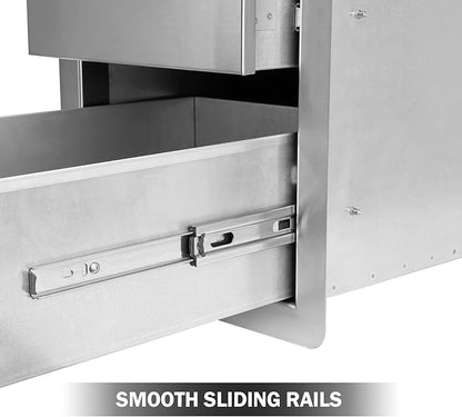 Stanbroil Outdoor Kitchen Drawers Stainless Steel - 15W x 21.5H x 23D Inch, Triple Access Drawer Flush Mount for Outdoor Kitchen or BBQ Island