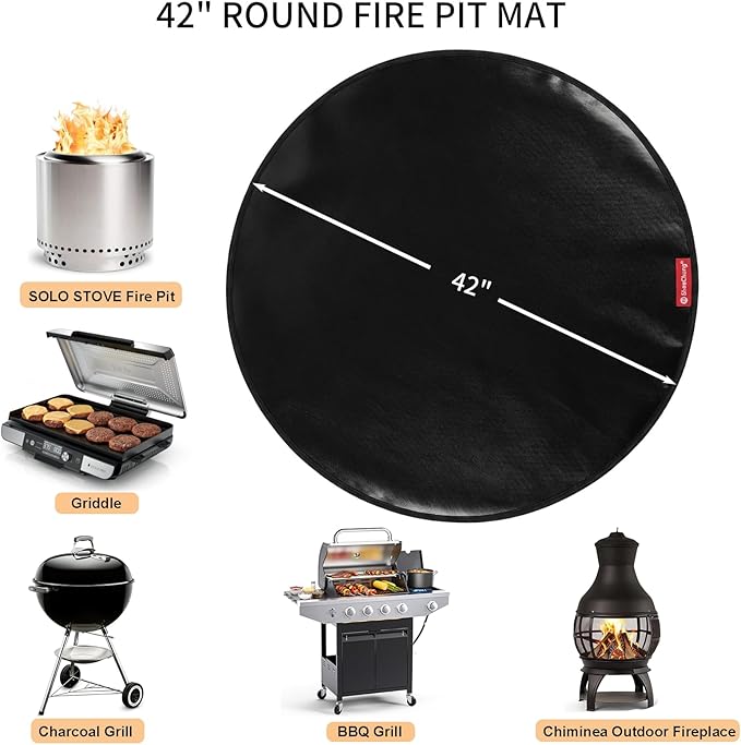SheeChung Fire Pit Mat Round 42'' for Solo Stove Bonfire,Double-Sided Fireproof Oilproof Large Outdoor Under Grill Mat,BBQ Grill Accessories,Slip/Heat Resistant Fireplace Mat for Deck,Patio and Lawn
