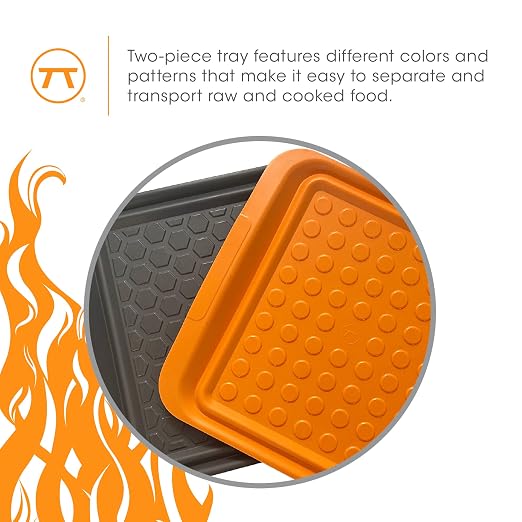 Outset Grill Prep Trays, Set of 2 Large Trays, 17" x 10.5", Orange and Black
