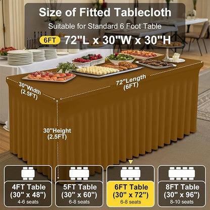 Smiry Spandex Elastic Fitted Table Cloth Skirt for 6FT Rectangle Table | Stretch Washable Table Cloth, Banquet Table Cover for Wedding, Party, Indoor & Trade Shows, (Dark Brown, 72Lx30Wx30H)