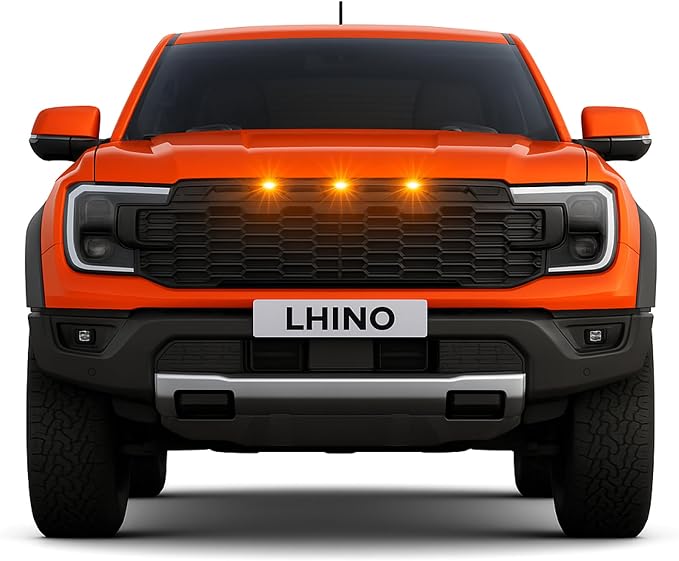 3pc Amber LED Front Grille Lights Compatible with 2022-2025 Ford Next-Gen Ranger Raptor Trucks, Smoked Lens, Seamlessly Integrates with AUX Switch