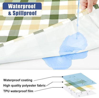 Smiry Picnic Table Cover with Bench Covers, Waterproof Elastic Fitted Tablecloths for 5 Foot Rectangle Tables, Washable Buffalo Plaid Tablecloth for Easter, Outdoor (Sage Green & Beige, 30"x60")
