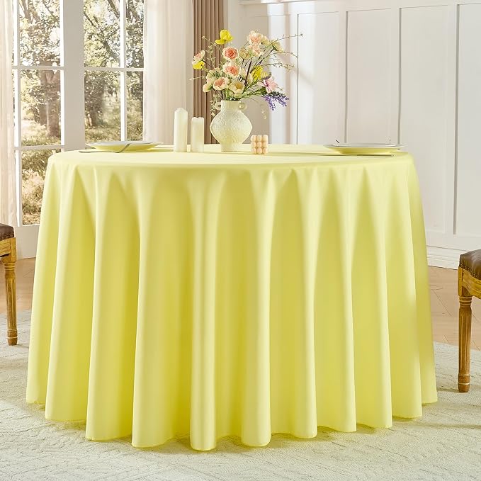 6 Pack Yellow Round Tablecloths 108 Inch for Dining Tables | Washable Decorative Linen Polyester Table Cover for Banquets Buffets Parties and Weddings