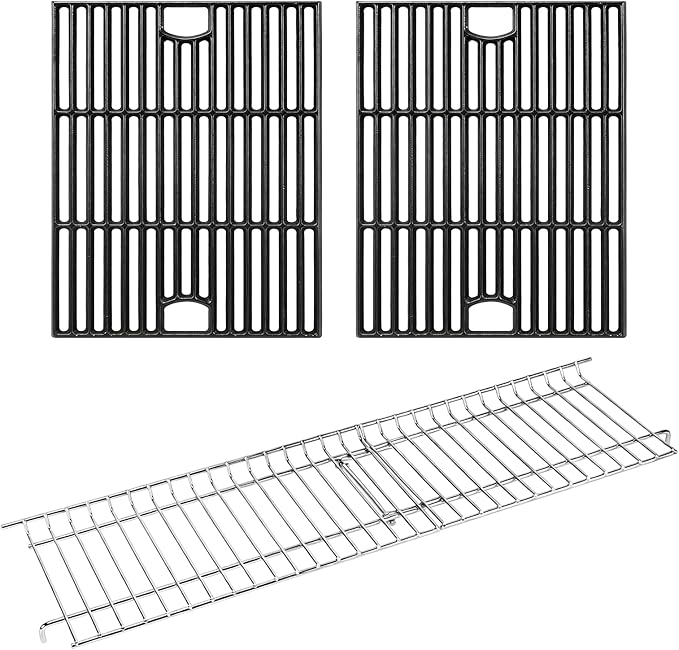 Hisencn Grill Parts for Nexgrill 4 Burner 720-0830H, 5 Burner 720-0888S 720-0888A Gas Grill, Cast Iron Cooking Grate and Stainless Steel Warming Rack, Grill Replacement for Nexgrill Parts