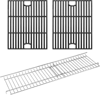 Hisencn Grill Parts for Nexgrill 4 Burner 720-0830H, 5 Burner 720-0888S 720-0888A Gas Grill, Cast Iron Cooking Grate and Stainless Steel Warming Rack, Grill Replacement for Nexgrill Parts
