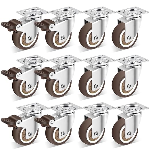 Nefish 2 Inch Casters Wheels 12 Pack, TPR Rubber Casters Wheels for Furniture, 360 Degree Swivel Plate Castors, Durable Light Duty Castor Wheels for Cabinet, Boxes, DIY, Desk, Table