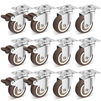 Nefish 2 Inch Casters Wheels 12 Pack, TPR Rubber Casters Wheels for Furniture, 360 Degree Swivel Plate Castors, Durable Light Duty Castor Wheels for Cabinet, Boxes, DIY, Desk, Table
