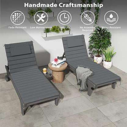 Sundale Outdoor Olefin Quilted Lounge Cushion Set of 4, Patio Foldable Chaise Lounger Cushion, Water-Resistant Lounge Chair Pad with Straps Medium Gray, 80 x 26 inches