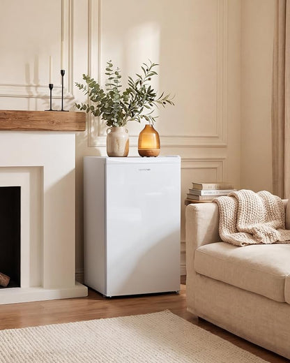 Upstreman 3.2 Cu.Ft Mini Fridge with Freezer, White-BR321 | Adjustable Thermostat, Energy Saving, Low Noise, Reversible Door, Small Refrigerator for Dorm, Bedroom, Office