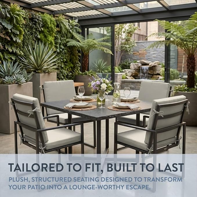California Umbrella Outdoor Dining Chair, Set of 4 Patio Seat Cushions, 20 x 40 Inch, Premium Outdoor Memory Foam, Fade Resistant, Sunbrella Fabric, Fabric Ties, Canvas