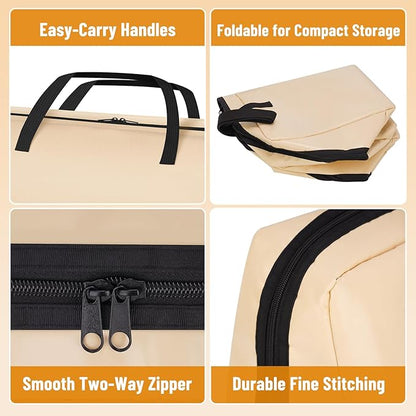 NiHome Folding Travel BBQ Meat Resting Bag for Brisket Turkey Ribs, 5-Layer Insulated Smoker Bag with Heat Retention for Camping Tailgating Catering, Waterproof Oil-Resistant Leakproof Zippers (Beige)