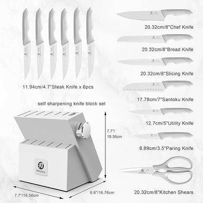 imarku 14-Piece Kitchen Knife Set, Gray Gyutou Knife Sets with Block and Build-in Sharpener, Ultra-Sharp Steak Knives Set of 6, Ergonomic Handle, Dishwasher Safe, New Apartment Essentials