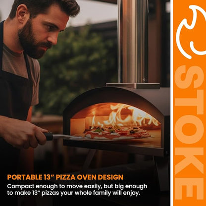 Stoke 13 Inch Outdoor Pizza Oven – Wood Pellet Portable Pizza Oven for Backyard, Camping, or Tailgating – Stainless Steel Oven with Pizza Stone & Accessories