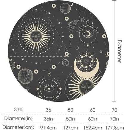 Sun Moon Round Tablecloth Boho Astrology Mystical Celestial Star Crescent Galaxy Space Table Cloth Water Resistant Wipeable Table Cover for Farmhouse Picnic Party Holiday Kitchen Dinner Table 60"