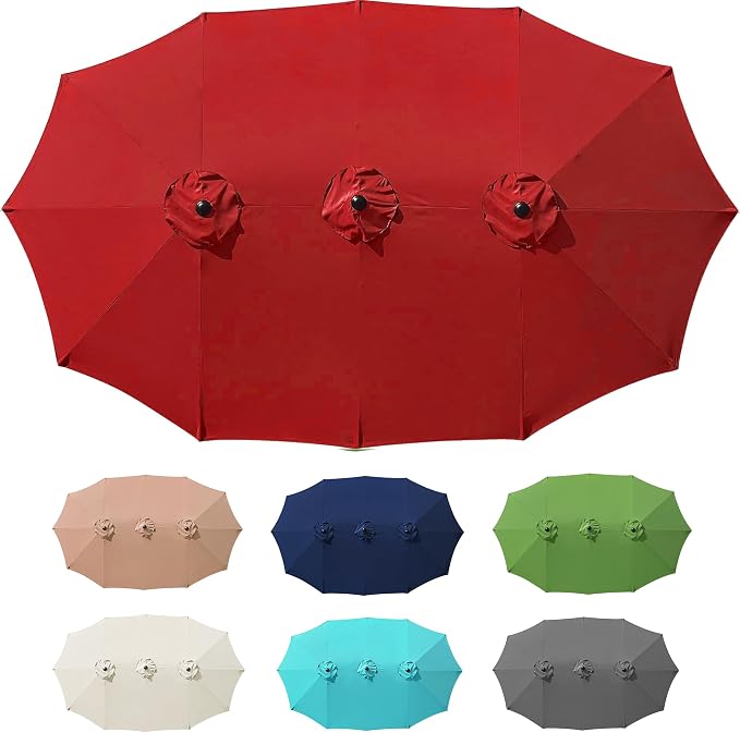 15ft Double Sided Patio Umbrella Replacement Canopy,12 Ribs Umbrella Replacement Top Cover,Frame NOT Included