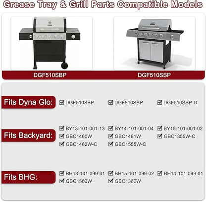 Hiorucet Grill Grease Tray Replacement Parts for Dyna Glo DGF510SBP, Adjustable 24''-30'' Grill Drip Pan Tray, DGF510SBP Grates and Heat Tent Plates for Dyna Glo Grill Replacement Parts 5 Burner.