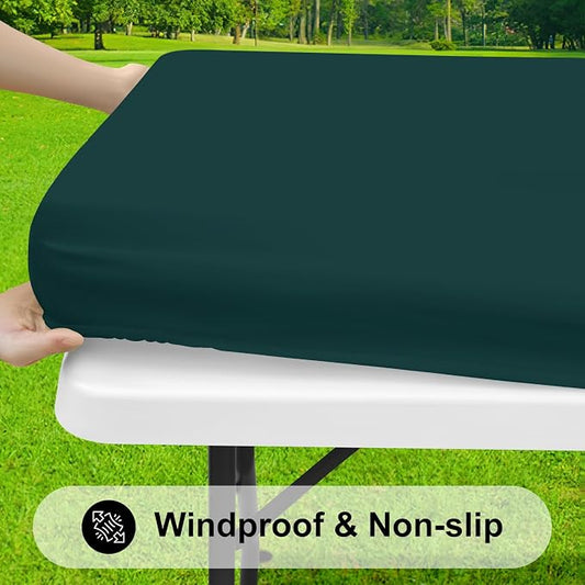 Smiry Rectangle Tablecloth, Elastic Fitted Flannel Backed Vinyl Tablecloths for 4ft Folding Tables, Waterproof Wipeable Table Covers for Indoor, Outdoor, Picnic and Camping (Hunter Green, 30"x48")