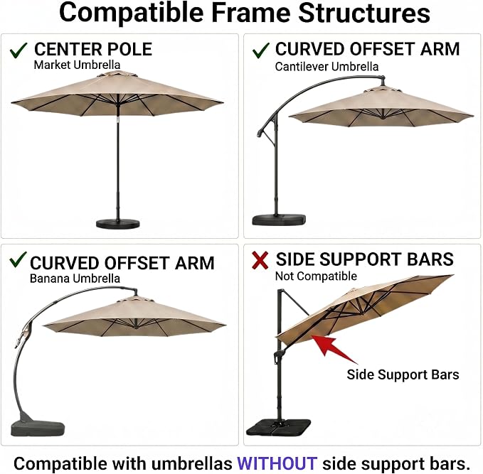 11FT Cantilever Patio Umbrella Replacement Canopy, 8 Ribs 64"-66", Upgraded 600D 220GSM Heavy-Duty Fabric, Waterproof & UV Resistant (Canopy Only)