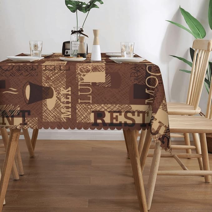 Coffee Theme Rectangular Tablecloth, Latte Coffee Table Cloth Washable Tablecloths Decorative Table Cover for Kitchen, Dining, or Parties 54x72 Inches