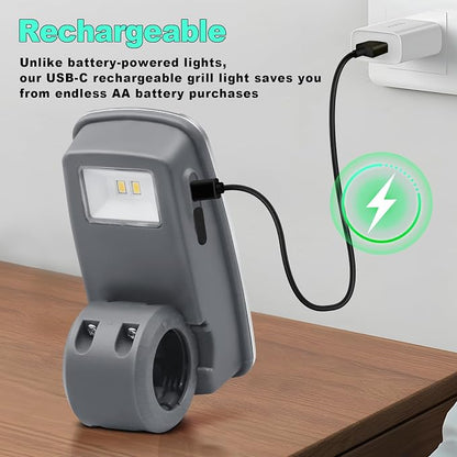 Rechargeable Grill Lights for Outdoor Grill for Weber Genesis Spirit Summit Handle Accessories BBQ Lights 360°Flexible Rotation, 2 Lamp Beads Higher Brightness, Type-C Charging