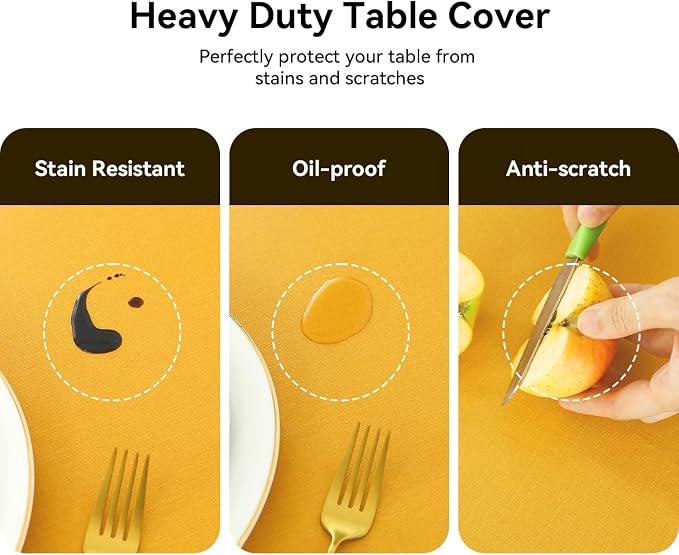 Romanstile Halloween 100% Waterproof PVC Tablecloth, Rectangle Oil Spill Proof Stain Resistant Vinyl Table Cloth, Wipe Clean Plastic Table Covers for Kitchen/Dining/Parties - 60 x 120 Inch, Yellow