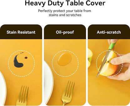 Romanstile Halloween 100% Waterproof PVC Tablecloth, Rectangle Oil Spill Proof Stain Resistant Vinyl Table Cloth, Wipe Clean Plastic Table Covers for Kitchen/Dining/Parties - 54 x 78 Inch, Yellow