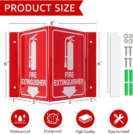 GicnKeuz Fire Extinguisher Sign with Down Arrow, 8" x 6" Fire Extinguisher Two-Sided Acrylic Projecting V-Sign, Including Screws, Easy to Install, Home Office/Business Use (8 Pack)