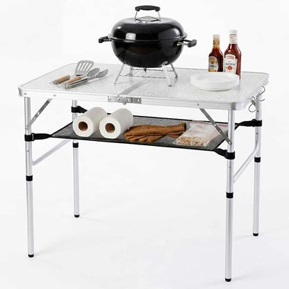 YUFIFAIRY Aluminum Camp Table, 36''L x24''W Folding Table Portable | Lightweight Foldable, Storage Net, Carry Handle, 2 Adjustable Height16"/28", For Indoor, Outdoor, Cooking, Picnic