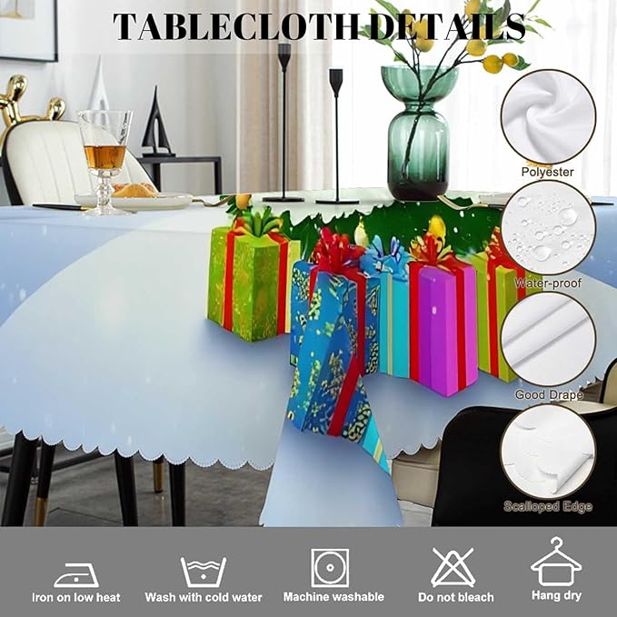 Swono Christmas House 52"X70" Oblong Table Cloth Winter Christmas Tree House Wrinkle Free Table Cover Farmhouse Tablecloth for Home Restaurant Picnic Indoor Outdoor Dining