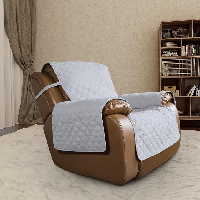 Easy-Going Oversized Recliner Chair Cover Reversible Sofa Cover Water Resistant Couch Cover Furniture Protector with Elastic Straps for Pets Dog Cat (Oversized Recliner, Light Gray/Light Gray) | Machine Washable Slipcover For Dogs, Water Resistant Furn...