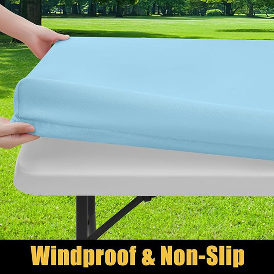 Smiry Rectangle Picnic Table Cloth, Waterproof Elastic Fitted Tablecloths for 4 Foot Tables, Washable Polyester Table Cover for Camping, Indoor and Outdoor (Light Blue, 30"x48")