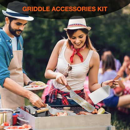 onlyfire Professional Flat Top Barbecue Tool Kit Grill Griddle Tools | Griddle Accessories for Camping, Outdoor Hibachi, Backyard-5 pcs