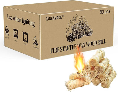 Natural Fire Starter Sticks 80 Pack, Bulk Fire Starter for BBQ, Fireplace, Campfire & Charcoal Grilling, Long Burning, Easy to Light, No Chemicals