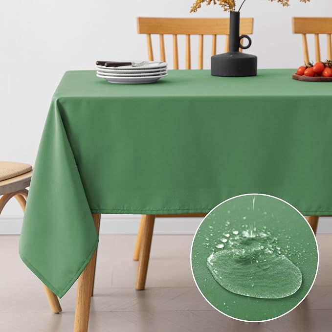 Amazon Basics Thin Rectangle Tablecloths, Water-Resistant Textured Fabric, Wrinkle Resistant, Washable Decorative Table Cover for Dining, Parties, 60" x 120", Green, Pack of 2