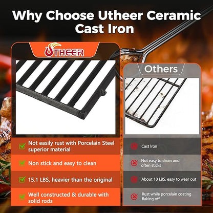 Utheer Matte Porcelain-Enameled Cast Iron Grill Grates Replacement for Weber Genesis 300 & 400 Series (2025+ Models), Fits E/S-325, E/S-330, E/S-335, E/S-435, E-430, EX-335, Nonstick Cooking Grate