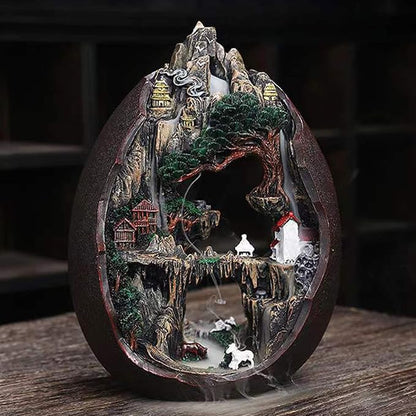 Mountain Waterfall Incense Burner，Backfall Incense Holder River, Incense Falls Meditation Decor for Room with Upgrade Incense Cones and Accessories (2side)