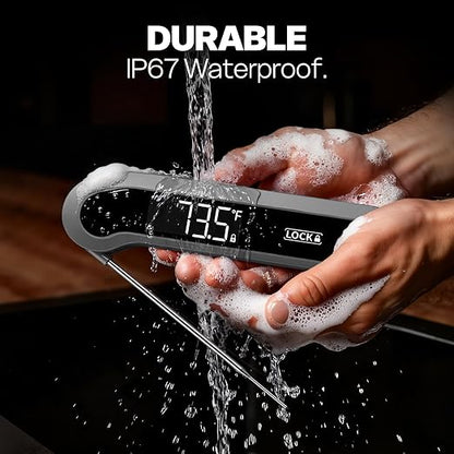 0.3 Sec Instant Read Meat Thermometer Digital for Cooking, ±0.5℉ Precision, Food Thermometer for Grilling, Air Fryer, Smoker, Candy, BBQ Essentials Accessories, Gifts for Him Men Dad Birthday, Grey