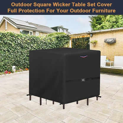 Outdoor Waterproof Wicker Table Bar Set Cover, 60"L x 60"W x 38"H | for 5 Piece Square Patio Bar Height Table & Chair Sets, Outdoor Bar Tables and Stools Sets Covers with Handle, Drawstring
