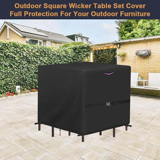 Outdoor Waterproof 5 Pieces Patio Bar Set Cover, 66"L x 66"W x 35"H | Square Patio Table And Chairs Set Cover 600D Outdoor Furniture Sets Cover with Handle, Drawstring, Buckle