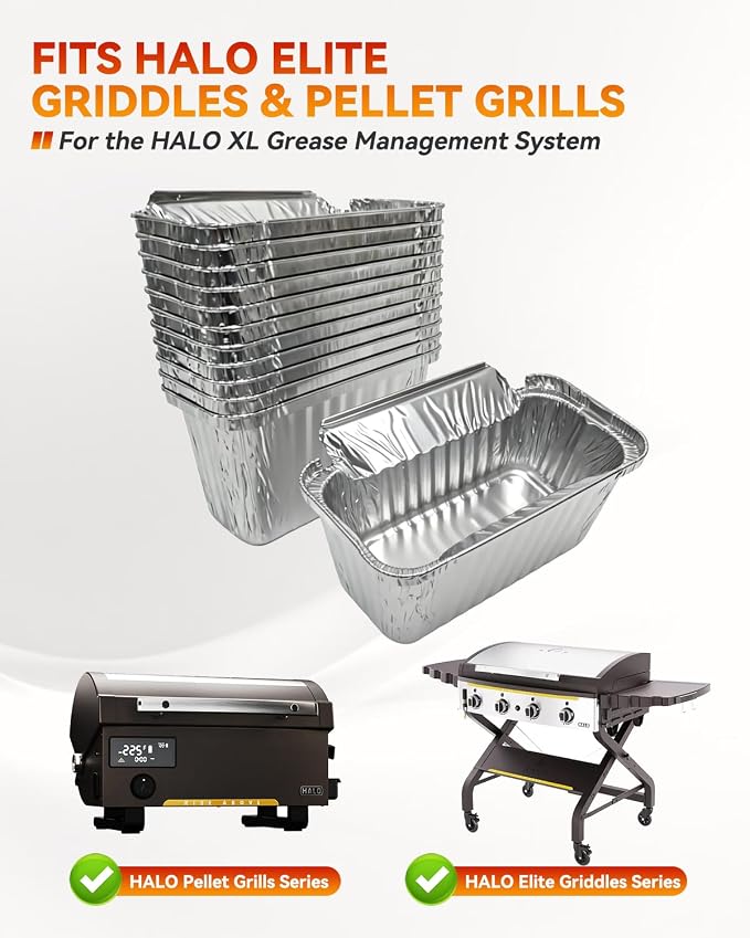 12 Pack Grease Container Foil Liners for HALO Elite Griddles &Pellet Grills | Aluminum Drip Pans for HALO XL Grease Management System, Heavy-Duty Leak-Proof Disposable Grill Grease Catchers