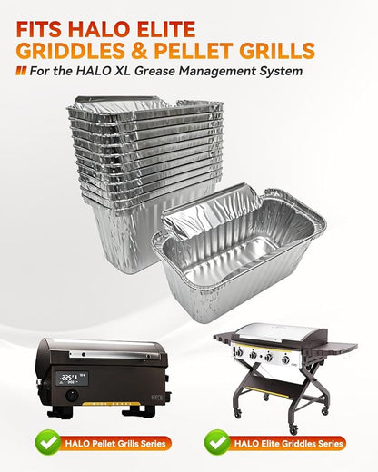 12 Pack Grease Container Foil Liners for HALO Elite Griddles &Pellet Grills | Aluminum Drip Pans for HALO XL Grease Management System, Heavy-Duty Leak-Proof Disposable Grill Grease Catchers