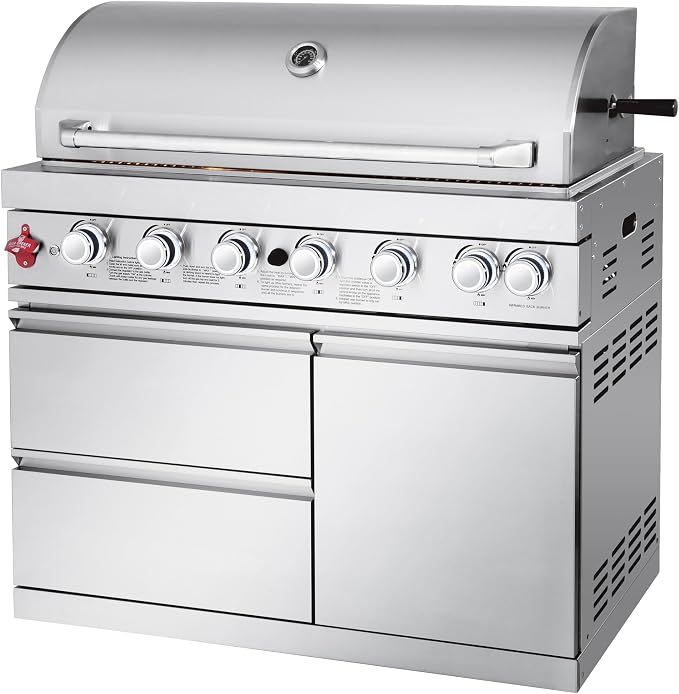 82-inch 6-Burner Gas Grill 85,000 BTU Outdoor Kitchen Barbecue | Stainless Steel Grill Island with Sink, Storage Cabinets, and Wine Refrigerator,Backyard, Patio, Lawn, Silver