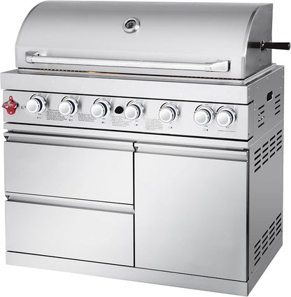 82-inch 6-Burner Gas Grill 85,000 BTU Outdoor Kitchen Barbecue | Stainless Steel Grill Island with Sink, Storage Cabinets, and Wine Refrigerator,Backyard, Patio, Lawn, Silver